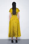 Shop_Leh Studios_Mustard Viscose, Polyester Embroidery V-neck, Collared Oka Midi Dress _at_Aza_Fashions