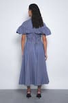 Shop_Leh Studios_Blue Viscose, Polyester Collared, V-neck Cumulus Ruffled Shoulder Dress _at_Aza_Fashions