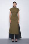 Buy Leh Studios Olive Green Cotton High Neck Arida Draped Tunic at Aza Fashions Buy_Leh Studios_Olive Green Cotton High Neck Arida Draped Tunic _at_Aza_Fashions