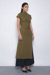Leh Studios Olive Green Cotton High Neck Arida Draped Tunic Online at Aza Fashions Leh Studios_Olive Green Cotton High Neck Arida Draped Tunic _Online_at_Aza_Fashions