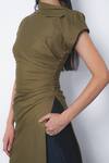 Shop Leh Studios Olive Green Cotton High Neck Arida Draped Tunic Online at Aza Fashions Shop_Leh Studios_Olive Green Cotton High Neck Arida Draped Tunic _Online_at_Aza_Fashions