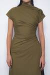 Leh Studios Olive Green Cotton High Neck Arida Draped Tunic at Aza Fashions Leh Studios_Olive Green Cotton High Neck Arida Draped Tunic _at_Aza_Fashions