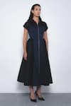 Buy_Leh Studios_Black Viscose, Polyester Collared Kona Zipper Front Midi Dress _Online_at_Aza_Fashions