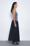 Leh Studios_Navy Viscose, Polyester Square Neck Miyu Floral Print Sleeveless Dress _Online_at_Aza_Fashions
