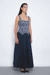 Buy_Leh Studios_Navy Viscose, Polyester Square Neck Miyu Floral Print Sleeveless Dress _Online_at_Aza_Fashions