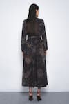 Shop_Leh Studios_Black Viscose Mandarin Collar Silva Printed Dress _at_Aza_Fashions