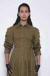 Leh Studios_Olive Green Cotton Collared, Button-down Neck Oribu Shirt Dress _Online_at_Aza_Fashions
