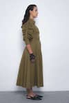 Buy_Leh Studios_Olive Green Cotton Collared, Button-down Neck Oribu Shirt Dress _Online_at_Aza_Fashions
