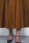 Leh Studios_Brown Cotton Collared, V-neck Kiku Puff Sleeve Dress _at_Aza_Fashions