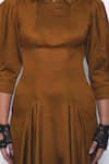 Buy_Leh Studios_Brown Cotton Collared, V-neck Kiku Puff Sleeve Dress 