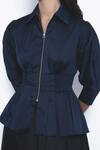 Shop_Leh Studios_Navy Viscose, Polyester Collared, V-neck Ame Peplum Top  _Online_at_Aza_Fashions
