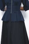 Leh Studios_Navy Viscose, Polyester Collared, V-neck Ame Peplum Top  _at_Aza_Fashions