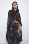 Buy_Leh Studios_Black Viscose, Polyester Collared Manto Printed Cape Dress  _Online_at_Aza_Fashions