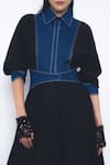 Buy_Leh Studios_Navy Cotton Collared, Button-down Neck Vesper Color Block Dress _Online_at_Aza_Fashions