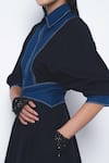 Shop_Leh Studios_Navy Cotton Collared, Button-down Neck Vesper Color Block Dress _Online_at_Aza_Fashions