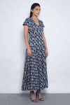 Buy Leh Studios Blue Viscose, Polyester V-neck Sumiere Floral Printed Midi Dress Online at Aza Fashions Buy_Leh Studios_Blue Viscose, Polyester V-neck Sumiere Floral Printed Midi Dress _Online_at_Aza_Fashions