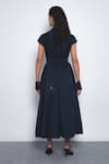 Shop_Leh Studios_Navy Viscose, Polyester Beads Collared, Yume Embroidered Fit And Flare Dress _at_Aza_Fashions