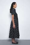 Shop_Leh Studios_Black Cotton Collared, V-neck Sol Parka Striped Dress _Online_at_Aza_Fashions
