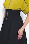Leh Studios_Mustard Cotton Collared Esther Color Block Dress _Online_at_Aza_Fashions