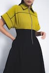 Leh Studios_Mustard Cotton Collared Esther Color Block Dress _at_Aza_Fashions