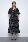 Buy_Leh Studios_Black Cotton V-neck Thalia Printed Puff Sleeve Dress _at_Aza_Fashions
