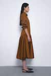 Leh Studios_Brown Cotton Buckles Collared Kiho Dress _Online_at_Aza_Fashions