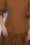 Leh Studios_Brown Cotton Buckles Collared Kiho Dress _at_Aza_Fashions