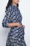 Shop_Leh Studios_Navy Viscose, Polyester Collared Ivy Floral Print Zip-up Top _Online_at_Aza_Fashions
