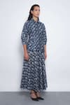 Leh Studios_Navy Viscose, Polyester Sumiere Printed Pleated Midi Skirt _Online_at_Aza_Fashions