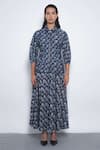 Buy_Leh Studios_Navy Viscose, Polyester Sumiere Printed Pleated Midi Skirt _at_Aza_Fashions
