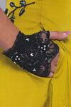 Leh Studios_Black Lace, Applique, Beads, Sumire Embellished Fingerless Pair Of Gloves _Online_at_Aza_Fashions