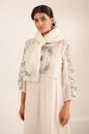 Tatwa_Ivory Chanderi Embroidery Round Neck Elizabeth Kurta With Scarf _Online_at_Aza_Fashions
