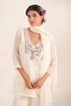 Buy_Tatwa_White Chanderi Embroidery, Zari, Sequins, Stones V-neck Matsya Kurta Set _Online_at_Aza_Fashions