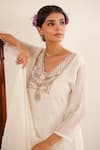 Tatwa_White Chanderi Embroidery, Zari, Sequins, Stones V-neck Matsya Kurta Set _at_Aza_Fashions