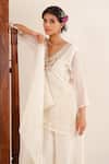 Shop_Tatwa_White Chanderi Embroidery, Zari, Sequins, Stones V-neck Matsya Kurta Set 