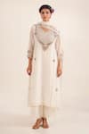 Buy_Tatwa_White Chanderi Embroidery, Metallic Thread, Zari Split V-neck Ambiya Kurta Set _at_Aza_Fashions