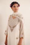 Shop_Tatwa_White Chanderi Embroidery, Metallic Thread, Zari Split V-neck Ambiya Kurta Set _Online_at_Aza_Fashions