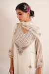 Tatwa_White Chanderi Embroidery, Metallic Thread, Zari Split V-neck Ambiya Kurta Set _at_Aza_Fashions