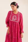 Shop_Tatwa_Pink Chanderi Embroidery, Sequins Round Neck Victoran Sparrow Kurta _Online_at_Aza_Fashions