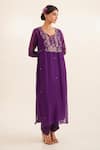 Tatwa_Purple Chanderi, Cotton Embroidery, Sequins, Zari Split Day Dream Kurta Set _Online_at_Aza_Fashions