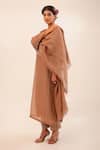 Tatwa_Brown Chanderi, Cotton Embroidery, Sequins, Stones Round Neck Kurta With Scarf _Online_at_Aza_Fashions