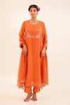 Buy_Tatwa_Rust Chanderi, Cotton Embroidery, Sequins Round Neck Pleated Kurta With Scarf _at_Aza_Fashions