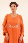 Buy_Tatwa_Rust Chanderi, Cotton Embroidery, Sequins Round Neck Pleated Kurta With Scarf _Online_at_Aza_Fashions