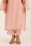 Tatwa_Pink Chanderi, Cotton Embroidery, Beads, Lace Split Twin Bouquet Kurta Set _Online_at_Aza_Fashions