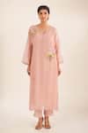 Buy_Tatwa_Pink Chanderi, Cotton Embroidery, Beads, Lace Split Twin Bouquet Kurta Set _Online_at_Aza_Fashions