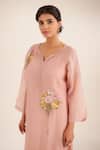 Shop_Tatwa_Pink Chanderi, Cotton Embroidery, Beads, Lace Split Twin Bouquet Kurta Set _Online_at_Aza_Fashions