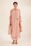 Tatwa_Pink Chanderi, Cotton Embroidery, Beads, Lace Split Twin Bouquet Kurta Set _at_Aza_Fashions