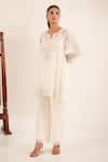 Buy_Tatwa_Off White Chanderi Embroidery, Sequins, Beads Split V-neck Top Palazzo Set _Online_at_Aza_Fashions