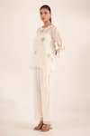 Tatwa_White Chanderi Embroidery, Lace Round , Keyhole Top Pant Set _Online_at_Aza_Fashions