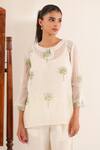 Tatwa_White Chanderi Embroidery, Lace Round , Keyhole Top Pant Set _at_Aza_Fashions